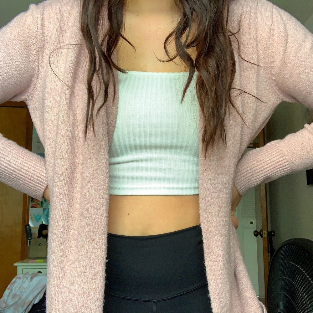 Light Pink Cardigan Sweater with Pockets
